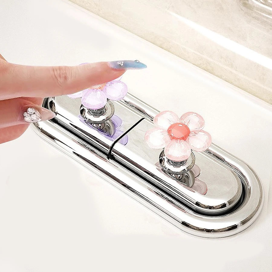 Cute Flower Toilet Flush Button, Long Nails & Manicure Friendly, Easy Push Lever, Press Handle for Bathroom Tank, 2Pcs