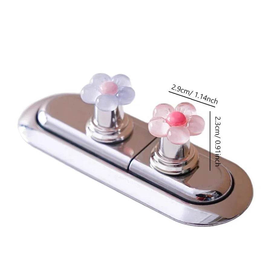 Cute Flower Toilet Flush Button, Long Nails & Manicure Friendly, Easy Push Lever, Press Handle for Bathroom Tank, 2Pcs