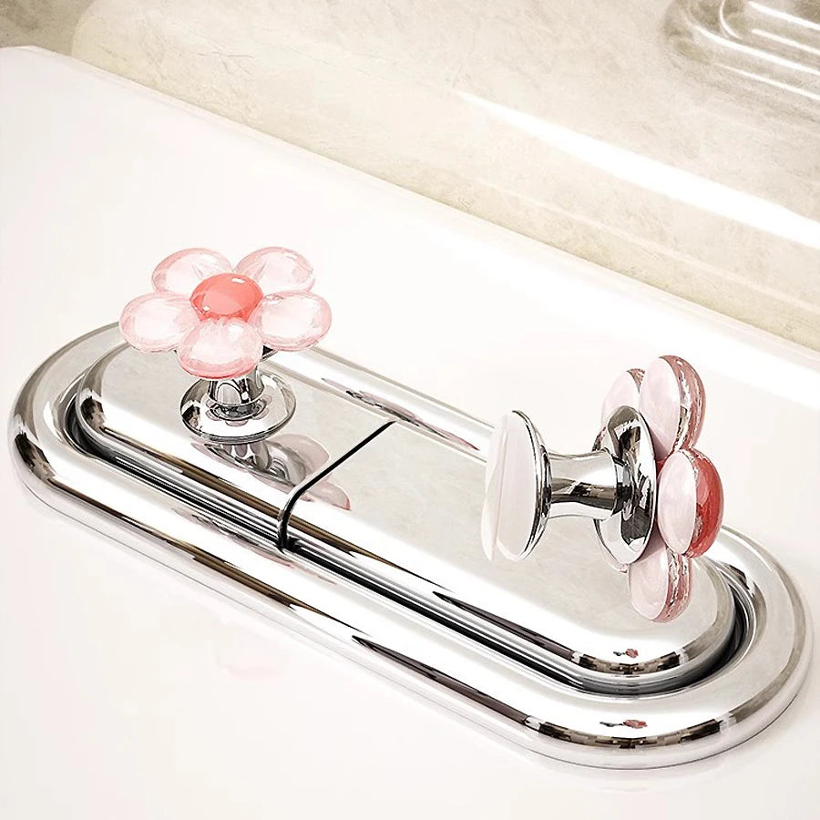 Cute Flower Toilet Flush Button, Long Nails & Manicure Friendly, Easy Push Lever, Press Handle for Bathroom Tank, 2Pcs
